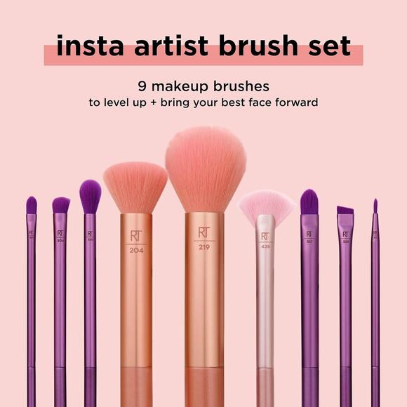 Real Techniques Insta Artist Brush Kit, Face, Cheek & Eye Brush 9 Piece Gift Set - Picture 4 of 16